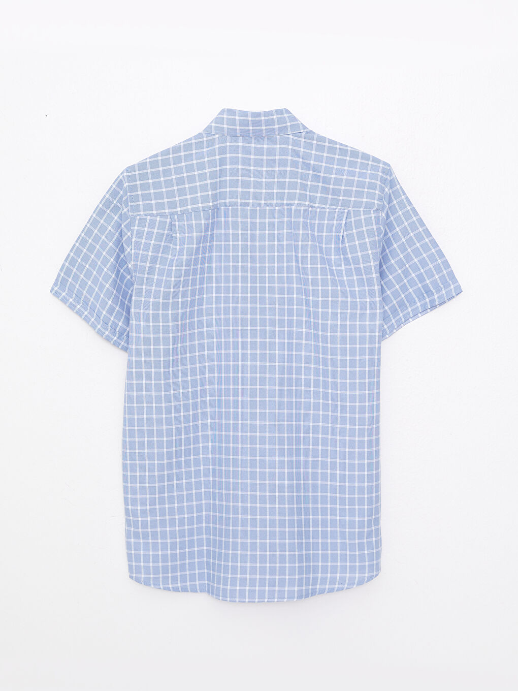 Lacivert Regular Fit Kısa Kollu Ekose Armürlü Erkek Gömlek-6