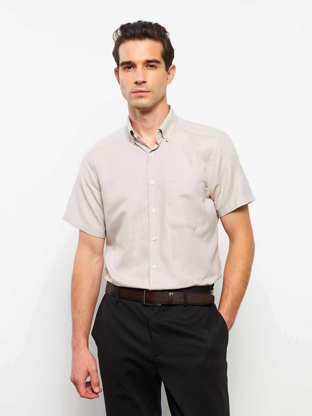 Slim Fit Short Sleeve Oxford Men Shirt-1