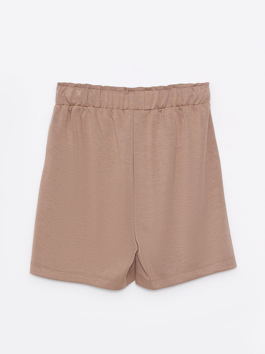 Bej Beli Lastikli Düz Cep Detaylı Kadın Bermuda Şort-6