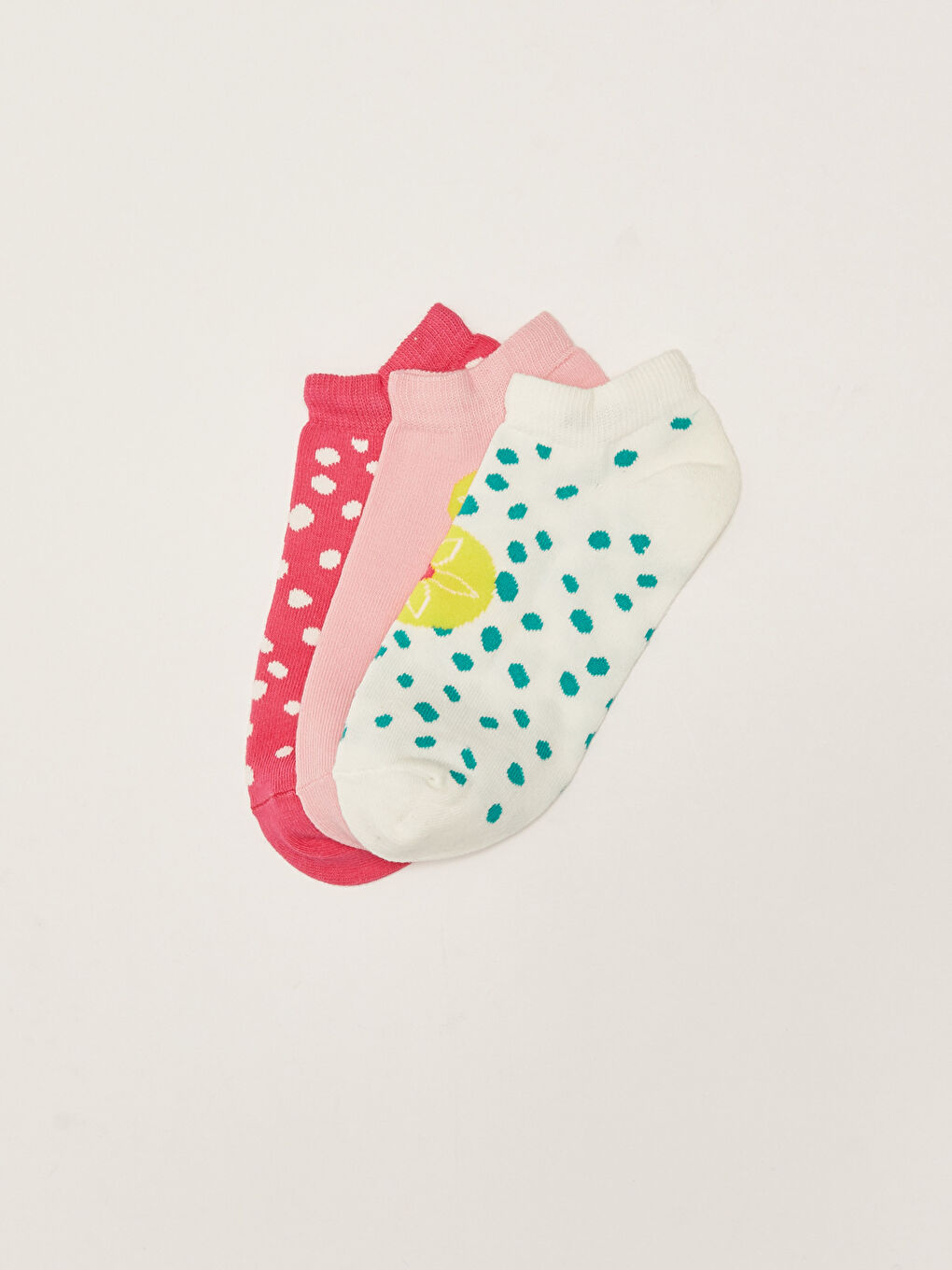 Pembe Desenli Kadın Patik Çorap 3'lü