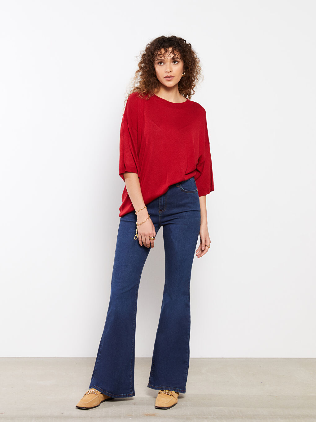 İndigo Yüksek Bel Mars Flare Kadın Jean Pantolon