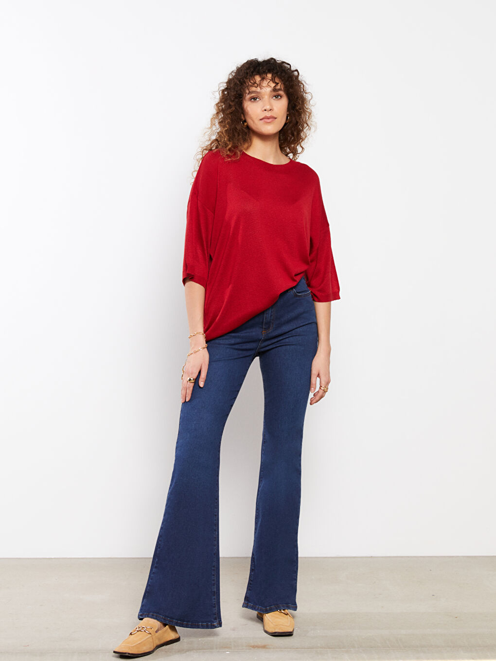 İndigo Yüksek Bel Mars Flare Kadın Jean Pantolon-1