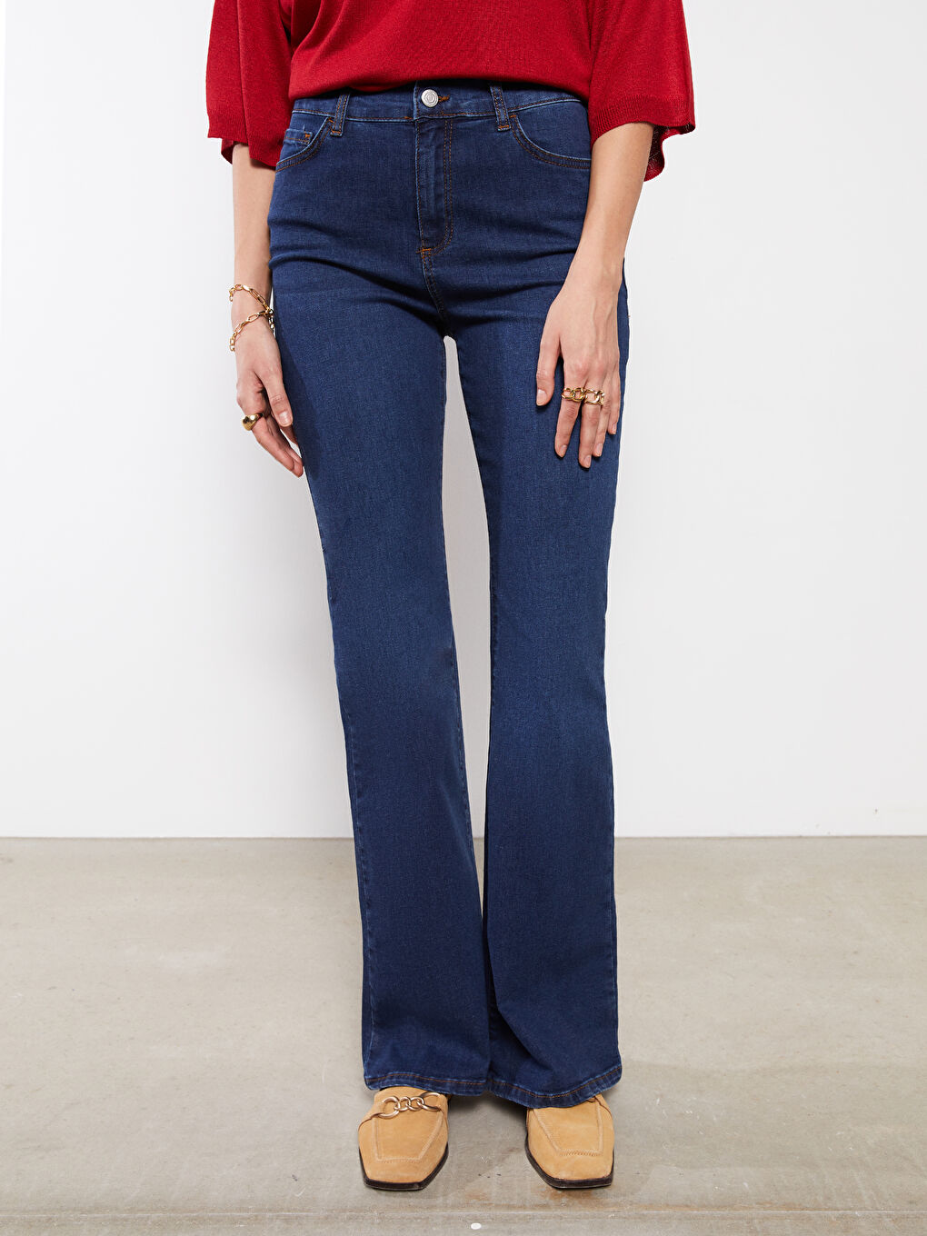 İndigo Yüksek Bel Mars Flare Kadın Jean Pantolon-2