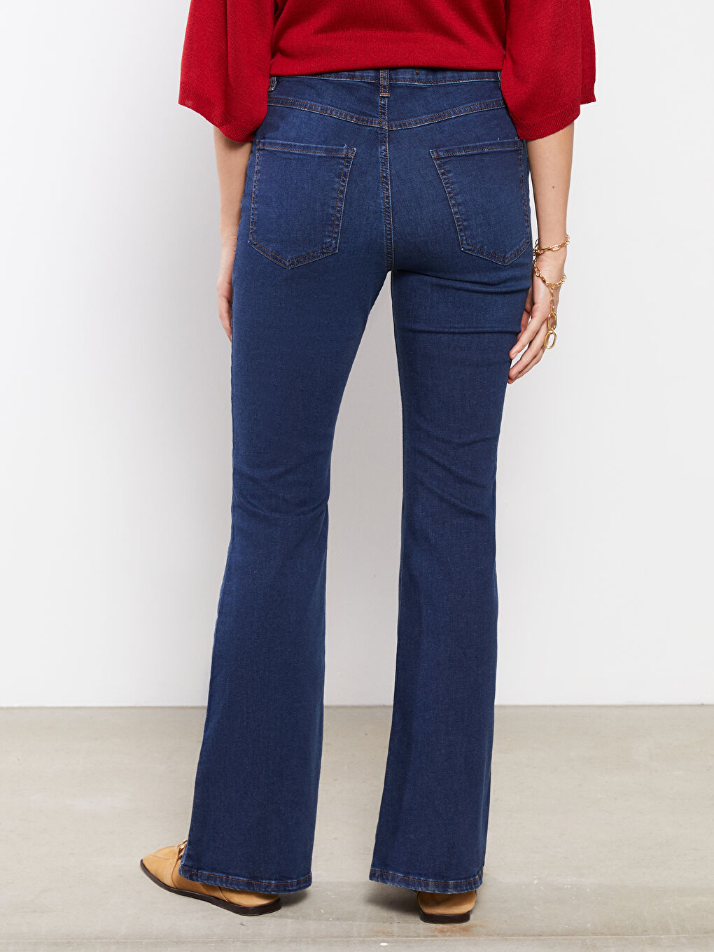 İndigo Yüksek Bel Mars Flare Kadın Jean Pantolon-3
