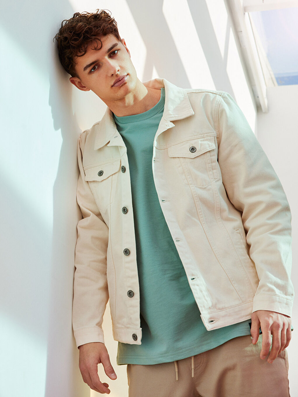 Bej Standart Kalıp Erkek Jean Ceket