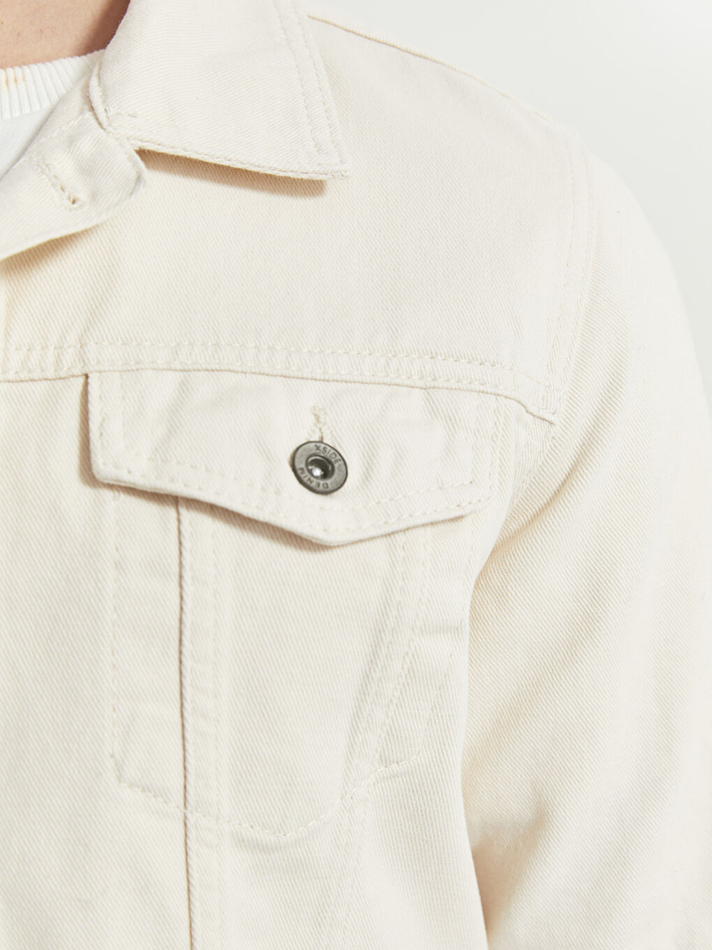 Bej Standart Kalıp Erkek Jean Ceket-4