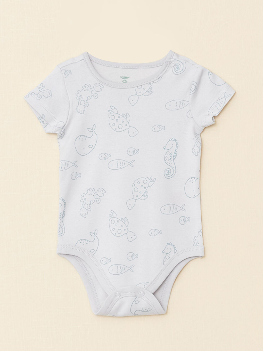 Gri Bisiklet Yaka Kısa Kollu Baskılı Erkek Bebek Çıtçıtlı Body ve Pantolon 2'li Takım-1