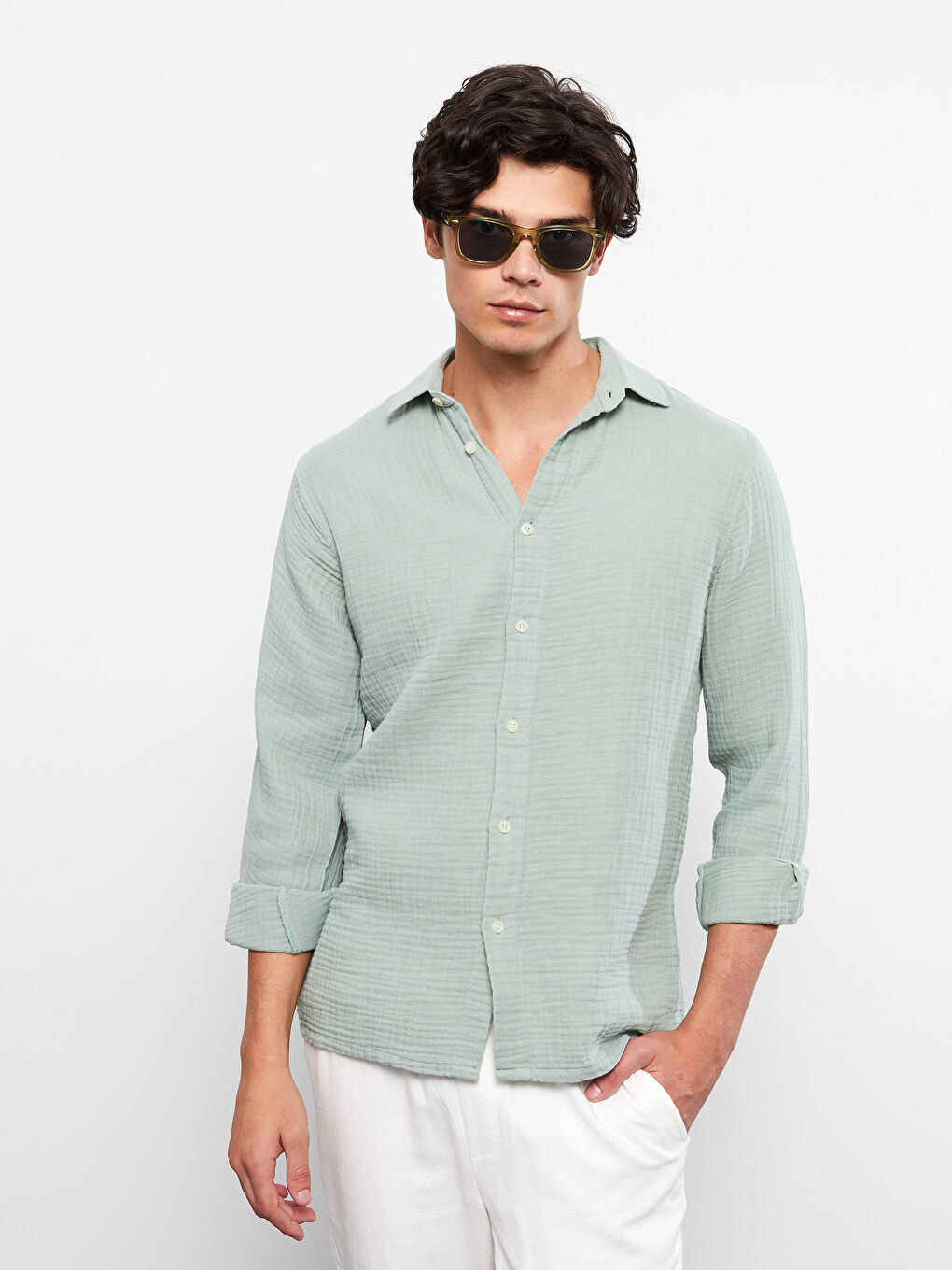 Regular Fit Long Sleeve Poplin Men's Shirt-1