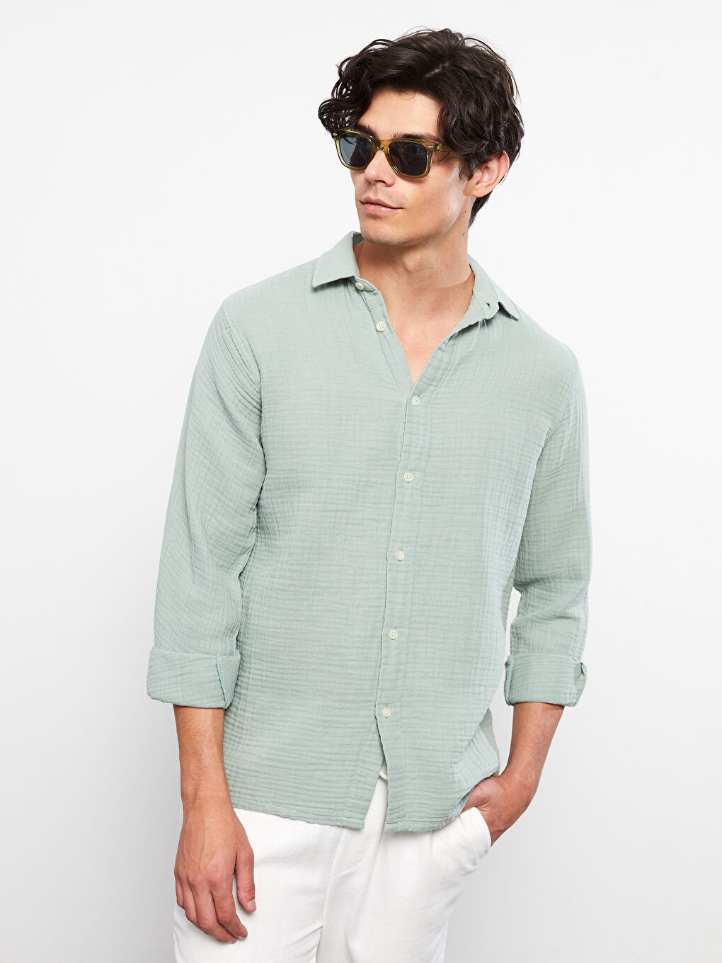 Regular Fit Long Sleeve Poplin Men's Shirt-2