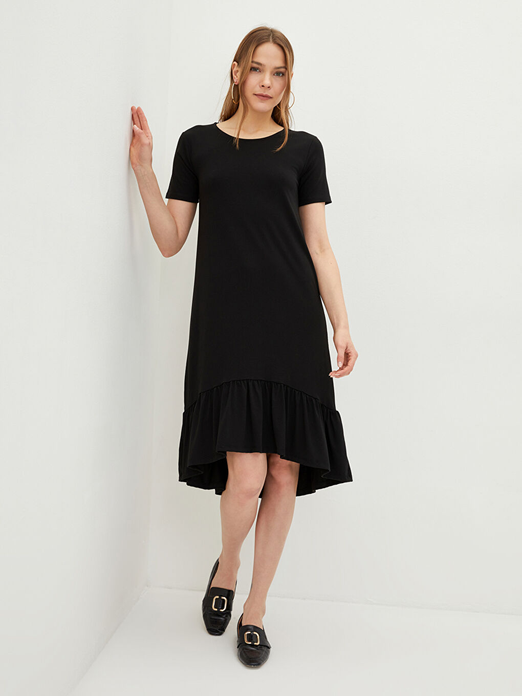 Crew Neck Plain Short Sleeve Women's Dress-1