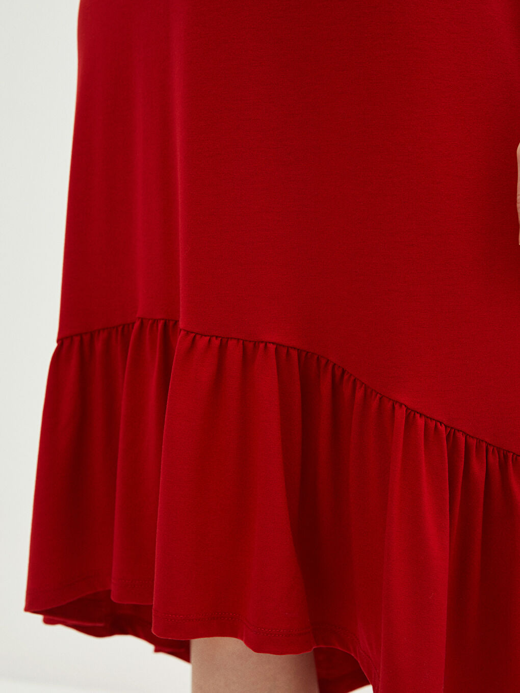 Kırmızı Bisiklet Yaka Düz Kısa Kollu Kadın Elbise-2