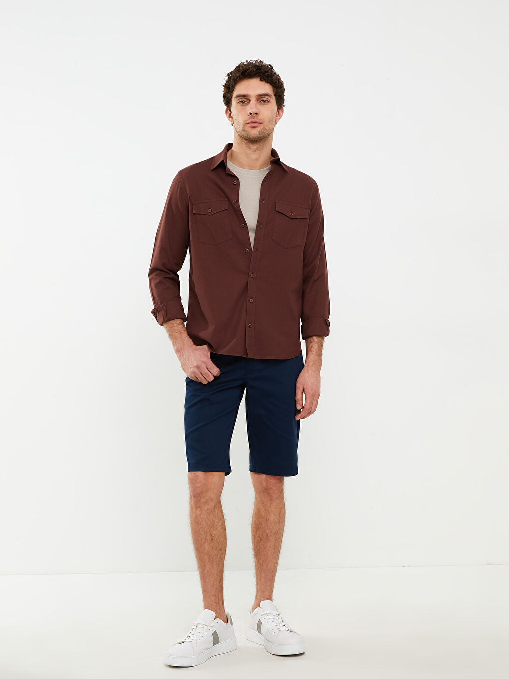 Kahverengi Regular Fit Uzun Kollu Erkek Gömlek-1