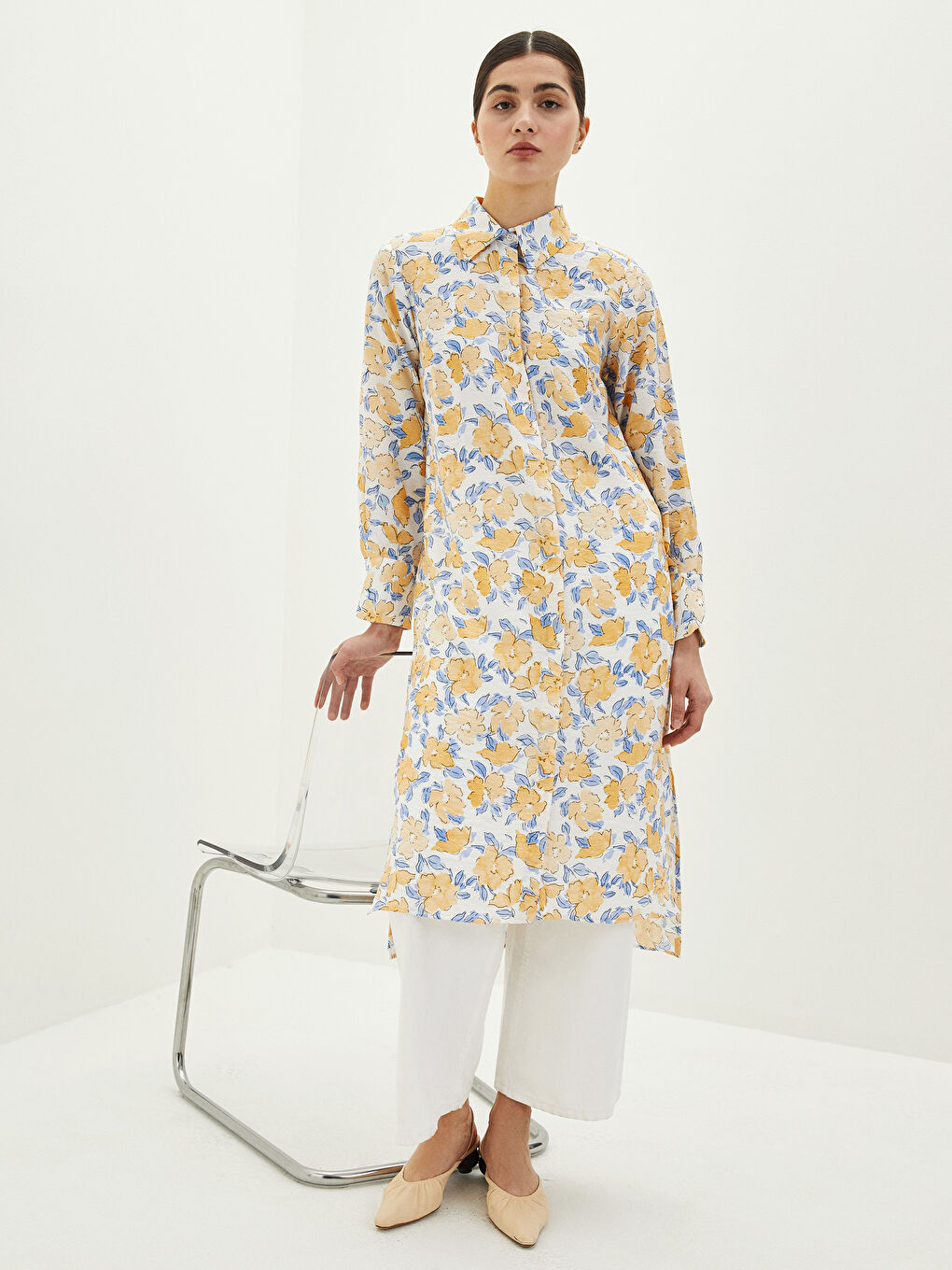 LCW Modest Floral Long Sleeve Women's Shirt Tunic -S2CO13Z8-LRA