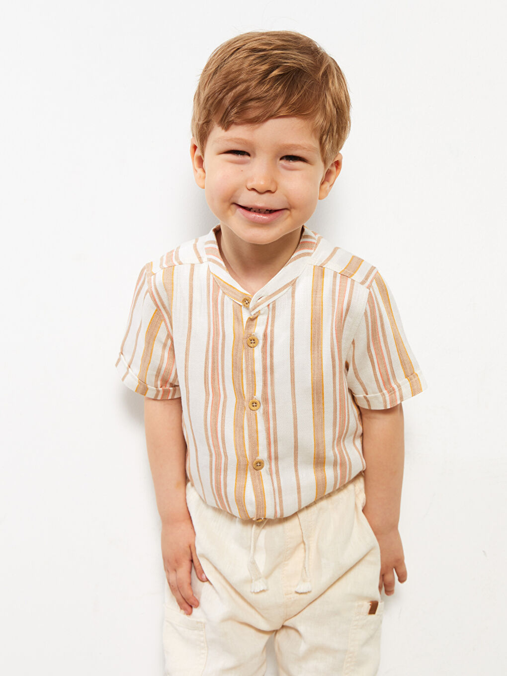 Cămașă Bebeluși Băieți Vărgată cu Guler de Judecător și Mânecă Scurtă-3