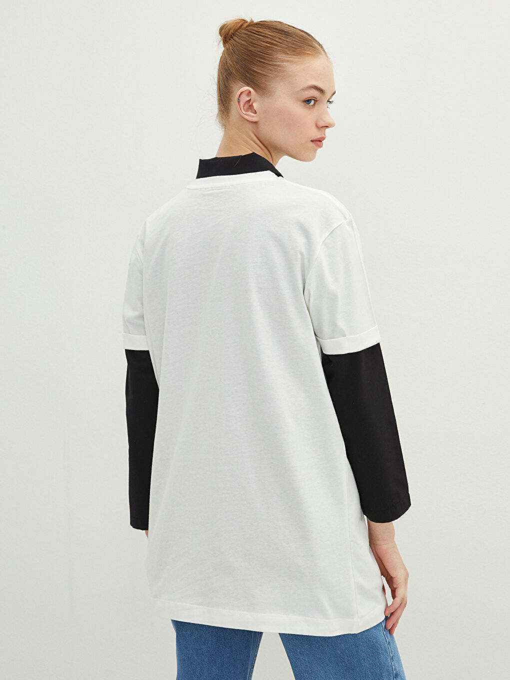 تونيك نسائي برقبة دائرية مطبوع بأكمام قصيرة من القطن-4