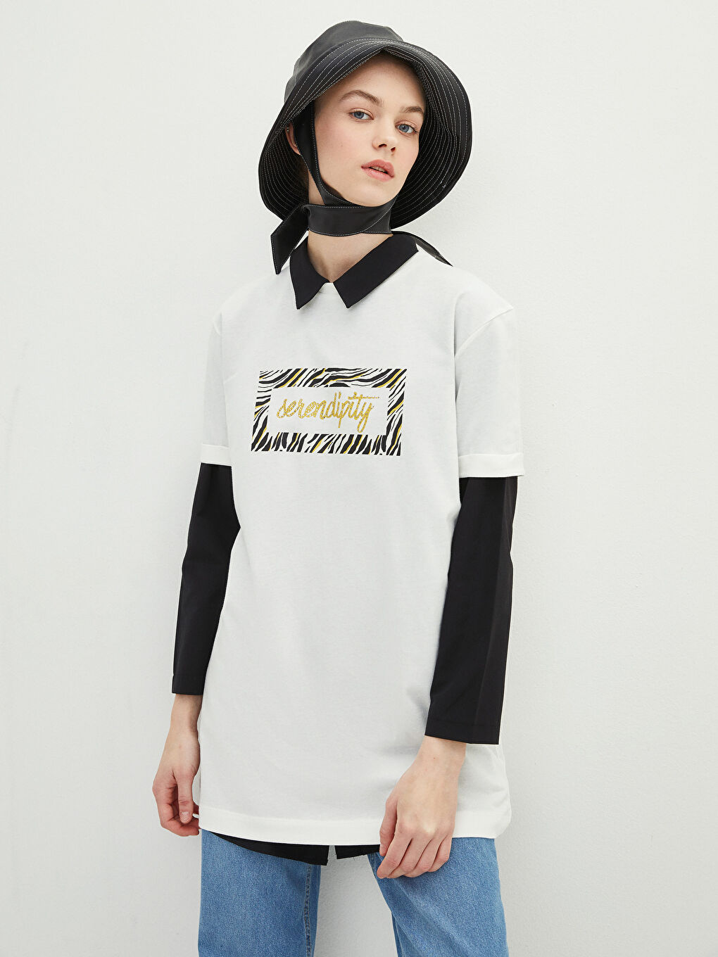 تونيك نسائي برقبة دائرية مطبوع بأكمام قصيرة من القطن-1