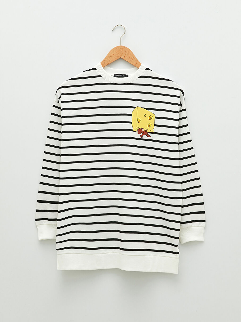 Tunique en Sweatshirt Oversize à Rayures Col Rond Imprimé Tom&Jerry à Manches Longues pour Femmes-5