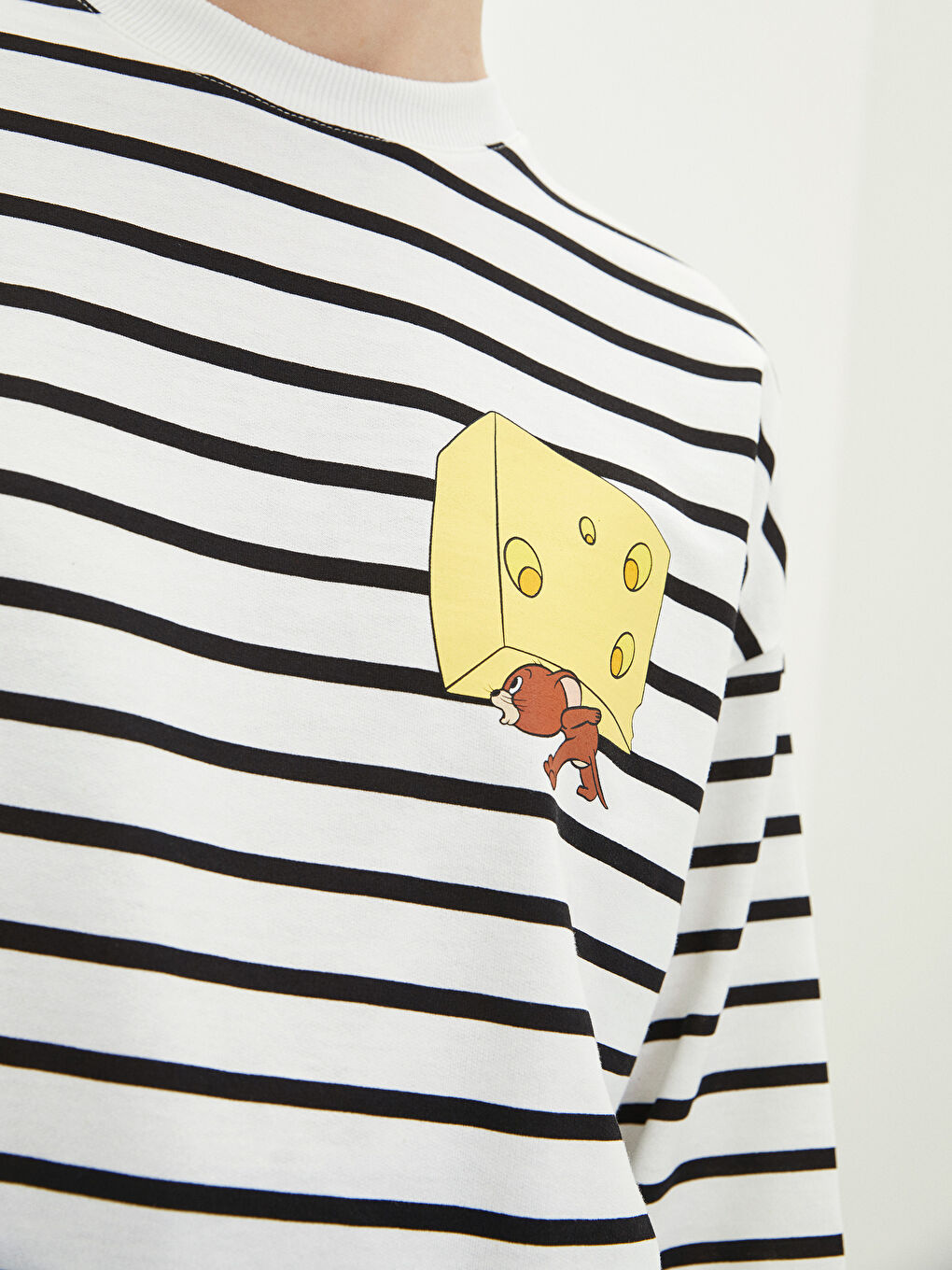 Tunique en Sweatshirt Oversize à Rayures Col Rond Imprimé Tom&Jerry à Manches Longues pour Femmes-3