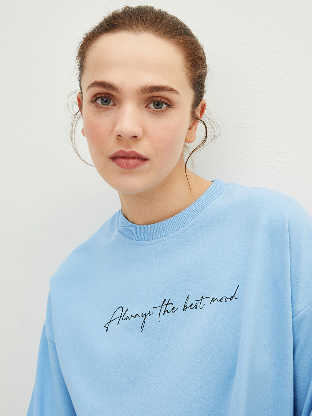 Mavi Bisiklet Yaka Yazı Baskılı Uzun Kollu Oversize Kadın Sweatshirt Tunik-2