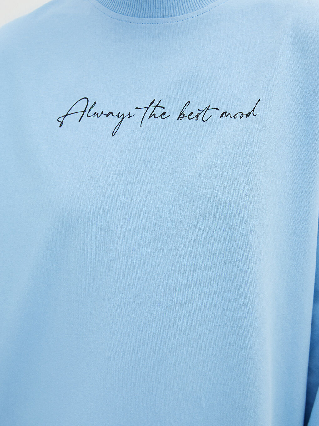 Mavi Bisiklet Yaka Yazı Baskılı Uzun Kollu Oversize Kadın Sweatshirt Tunik-4