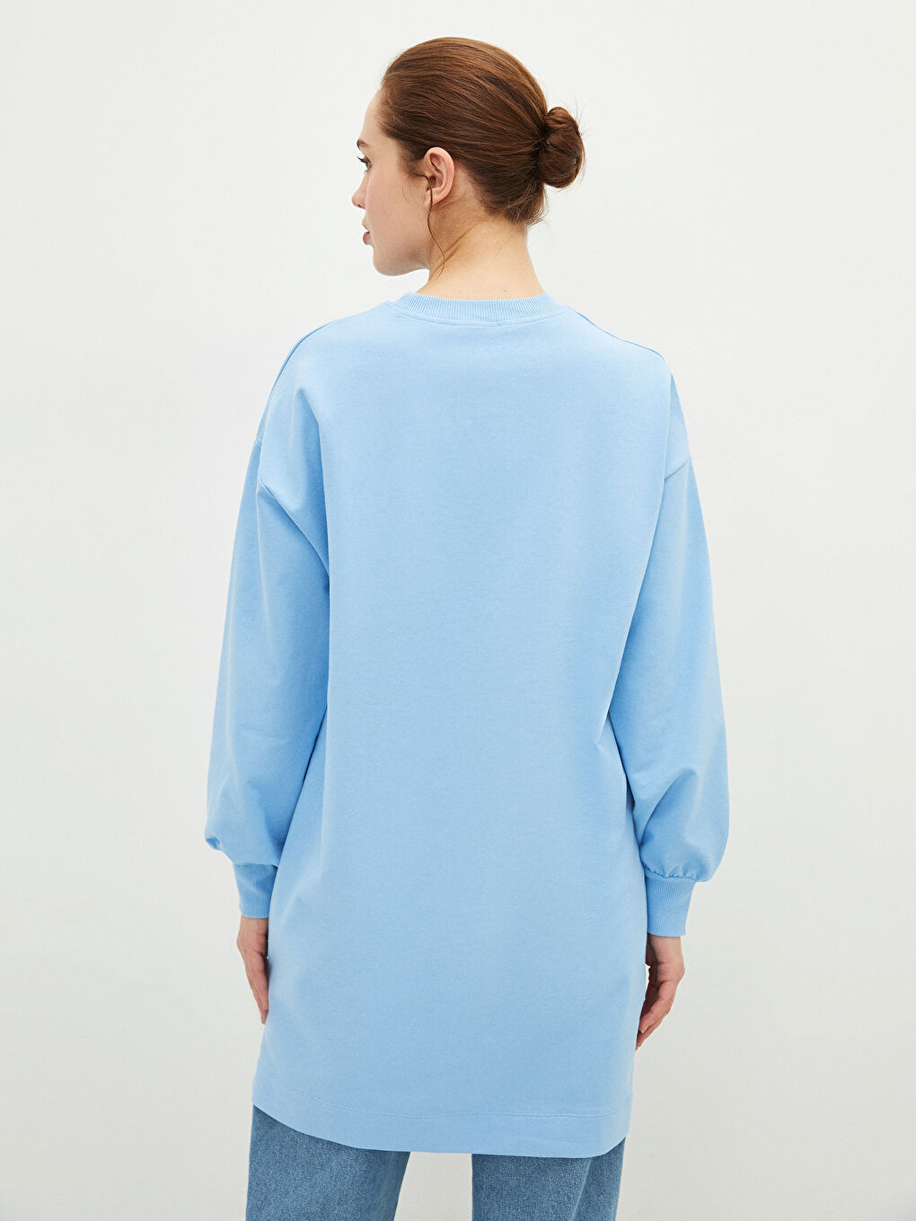 Mavi Bisiklet Yaka Yazı Baskılı Uzun Kollu Oversize Kadın Sweatshirt Tunik-5