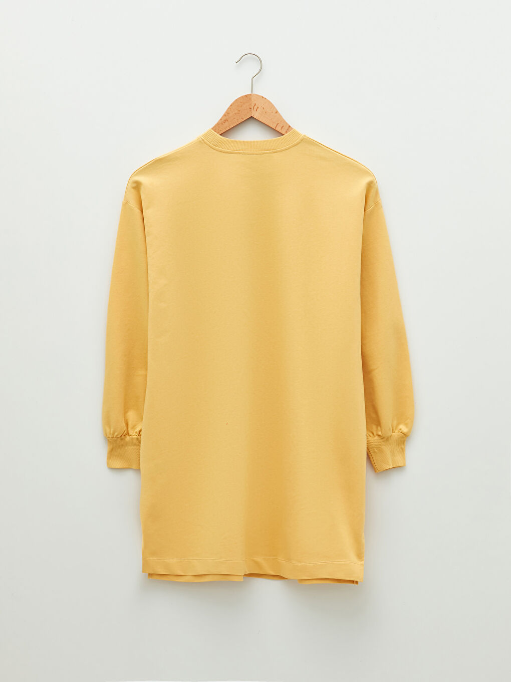 Sarı Bisiklet Yaka Baskılı Uzun Kollu Oversize Kadın Sweatshirt Tunik-5