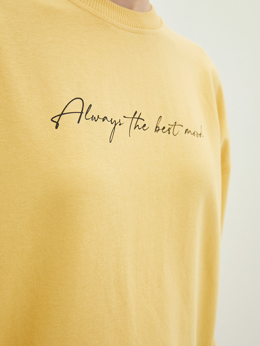 Sarı Bisiklet Yaka Baskılı Uzun Kollu Oversize Kadın Sweatshirt Tunik-2