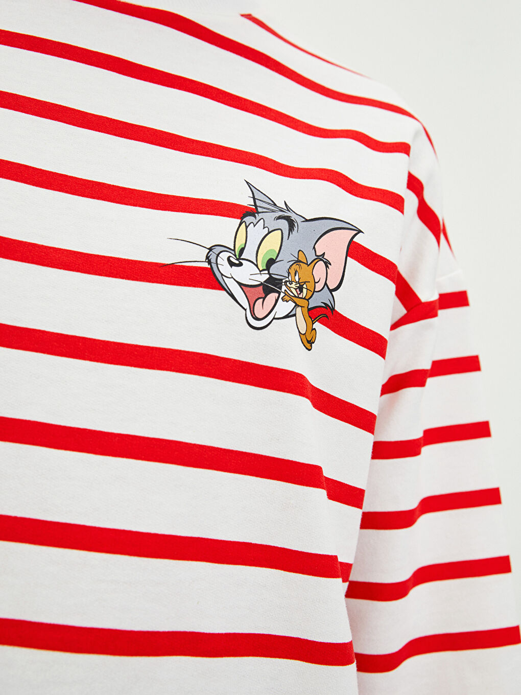 Tunique en Sweatshirt Oversize à Rayures Col Rond Imprimé Tom&Jerry à Manches Longues pour Femmes-3