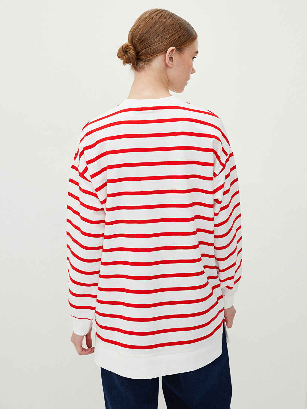 Tunique en Sweatshirt Oversize à Rayures Col Rond Imprimé Tom&Jerry à Manches Longues pour Femmes-4