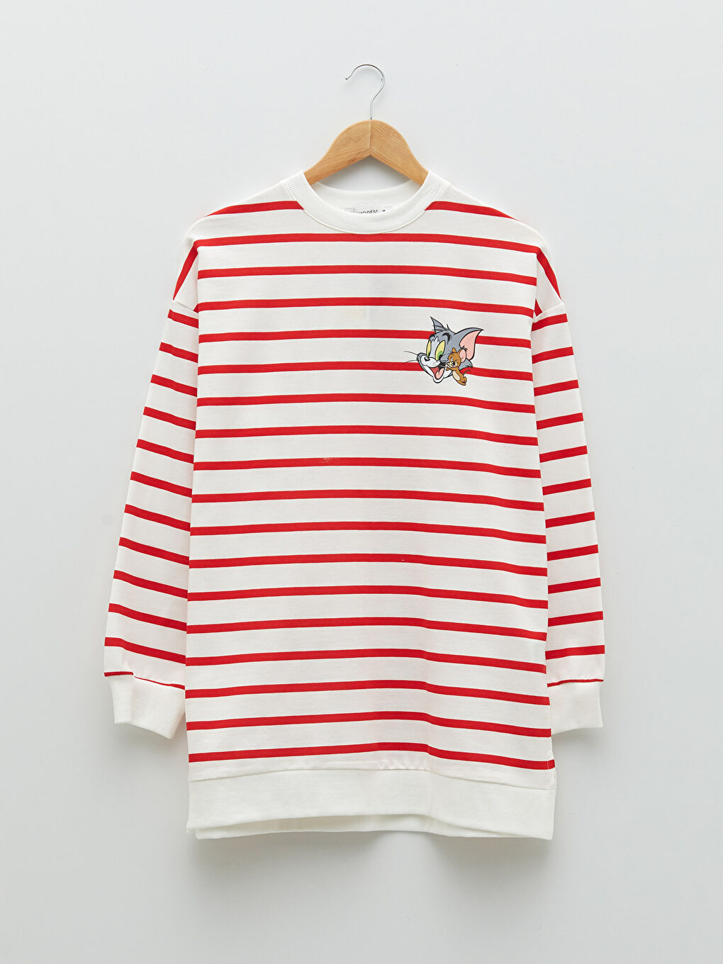 Tunique en Sweatshirt Oversize à Rayures Col Rond Imprimé Tom&Jerry à Manches Longues pour Femmes-5