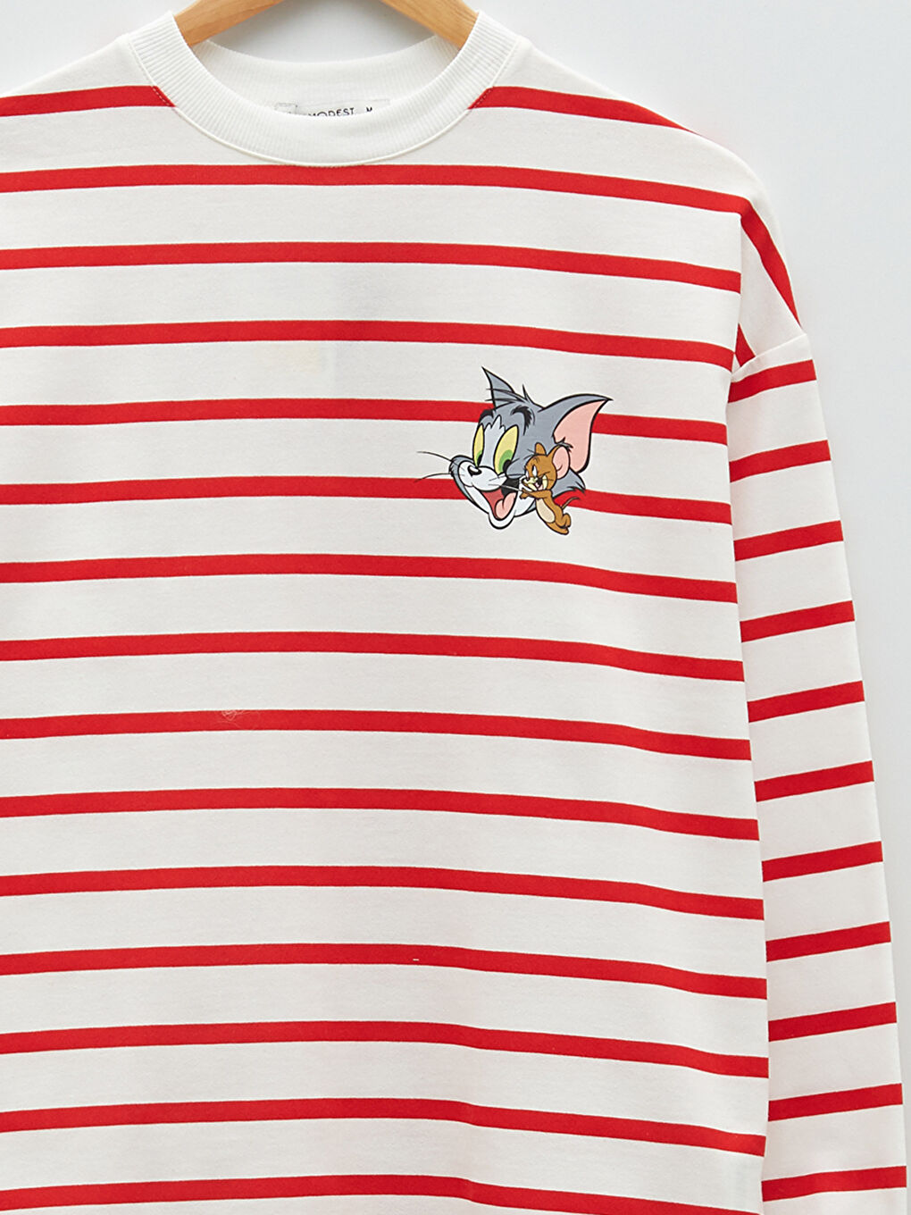 Tunique en Sweatshirt Oversize à Rayures Col Rond Imprimé Tom&Jerry à Manches Longues pour Femmes-7