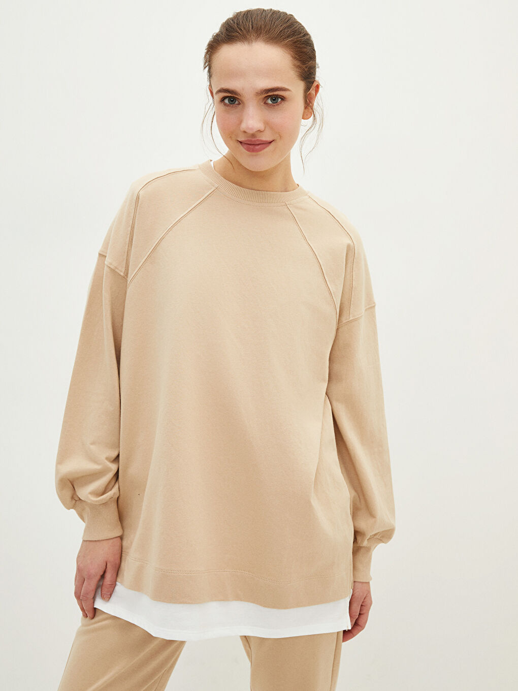 Crew Neck Plain Oversize Women's Sweatshirt Tunic-1