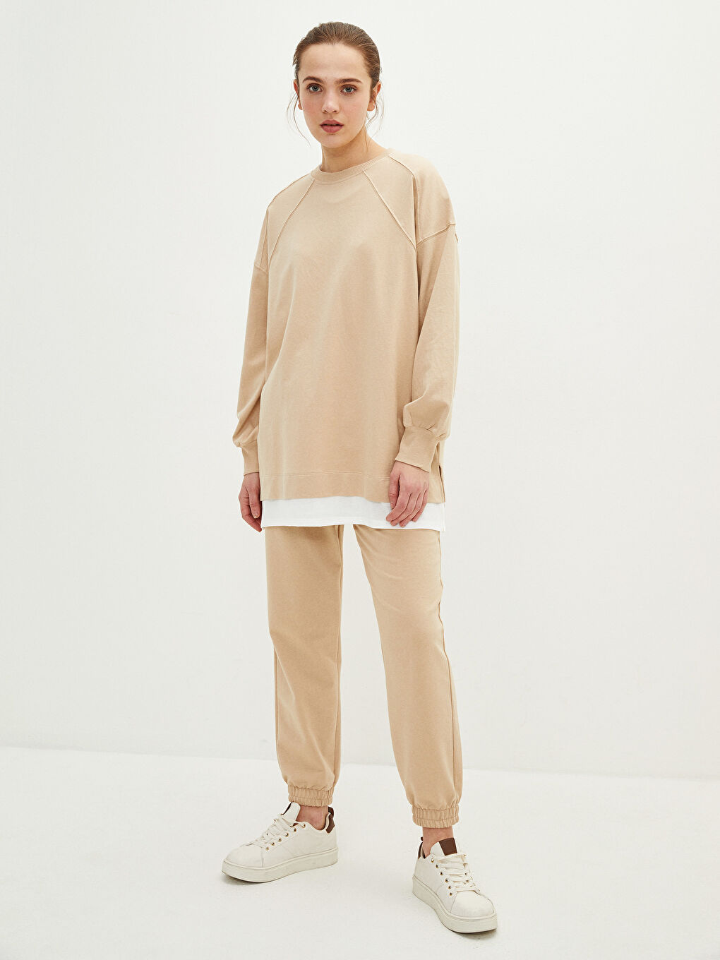 Crew Neck Plain Oversize Women's Sweatshirt Tunic-2