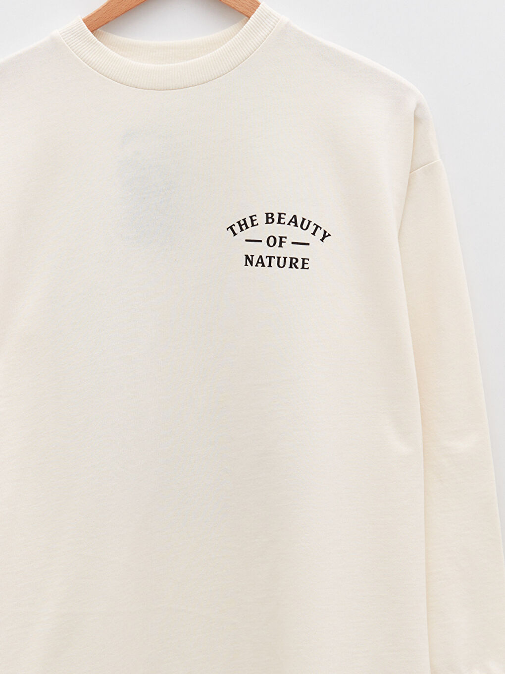 Bej Dik Yaka Baskılı Uzun Kollu Oversize Kadın Sweatshirt Tunik-7