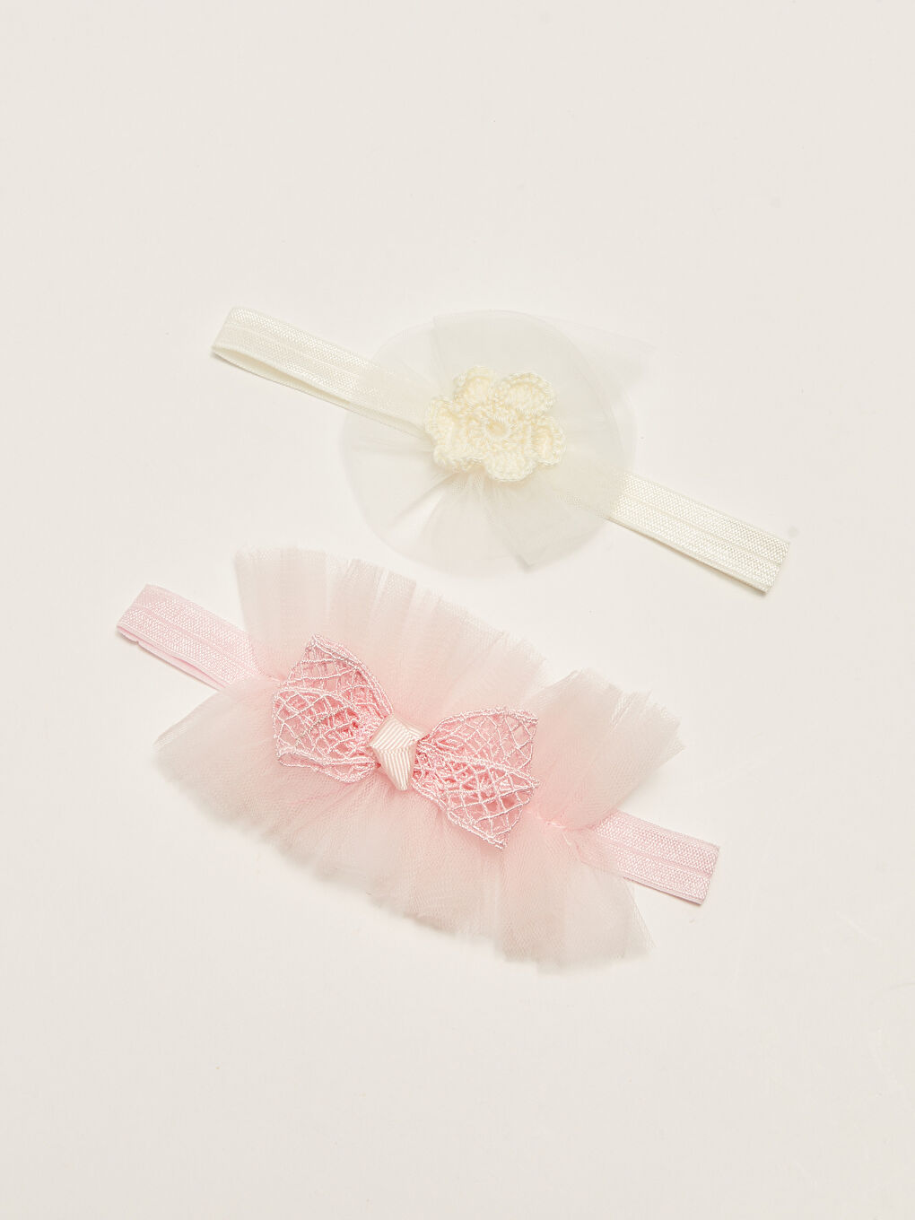 Серпімді мата тюльмен толықтырылған қыз балаға арналған шашбау 2 бөліктен тұратын-1