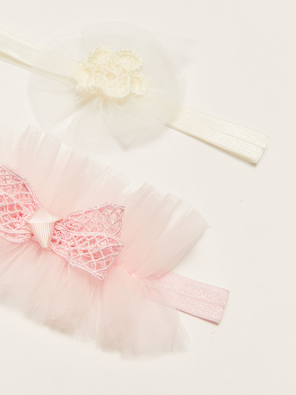 Серпімді мата тюльмен толықтырылған қыз балаға арналған шашбау 2 бөліктен тұратын-2