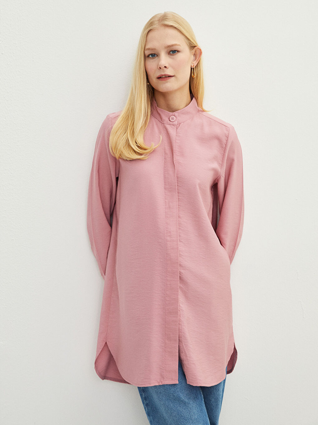 Grandad Collar Plain Long Sleeve Women's Tunic