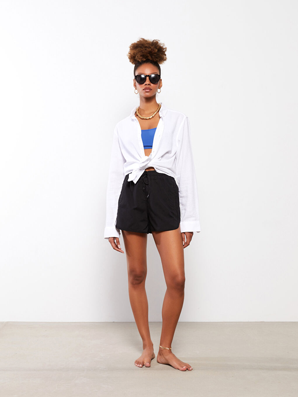 Shorts de Bain à Motifs avec Taille Élastiquée pour Femmes-3