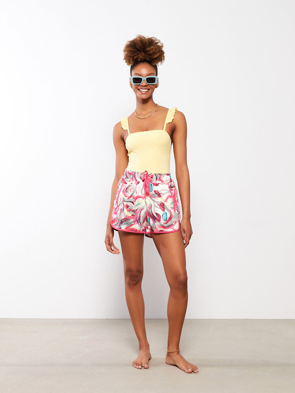 Elasticated Waist Patterned Women's Swimming Shorts -S2CO78Z8-F9C