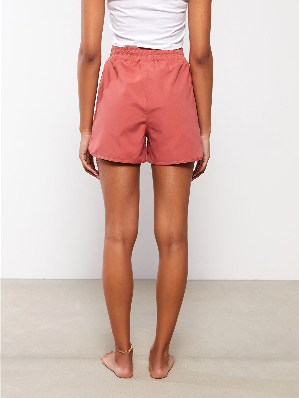 Pembe Beli Lastikli Desenli Kadın Deniz Şortu-6