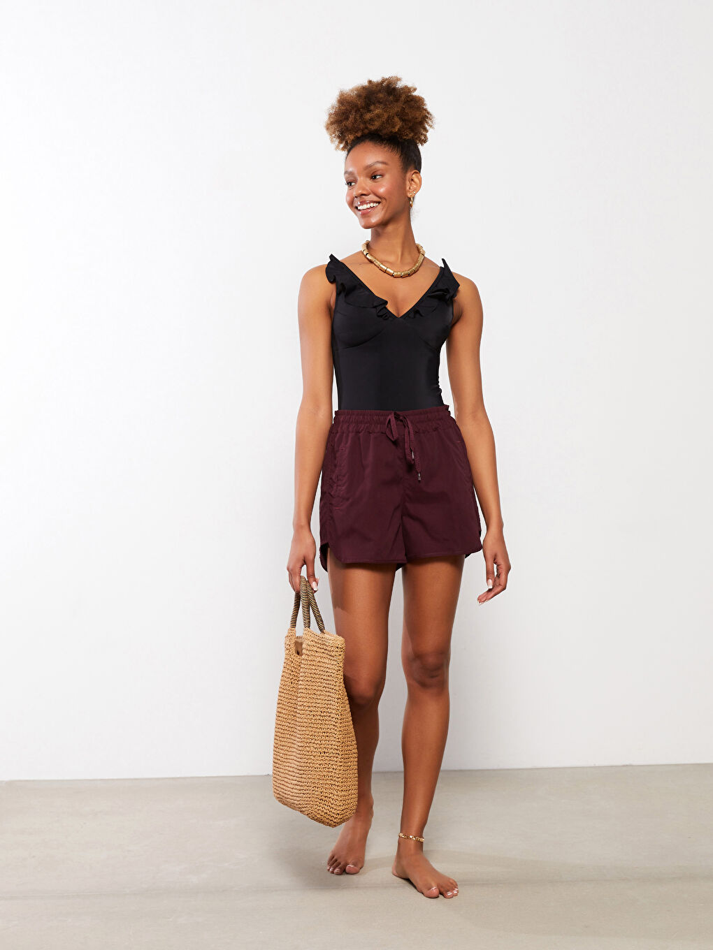 Elasticated Waist Patterned Women's Swimming Shorts