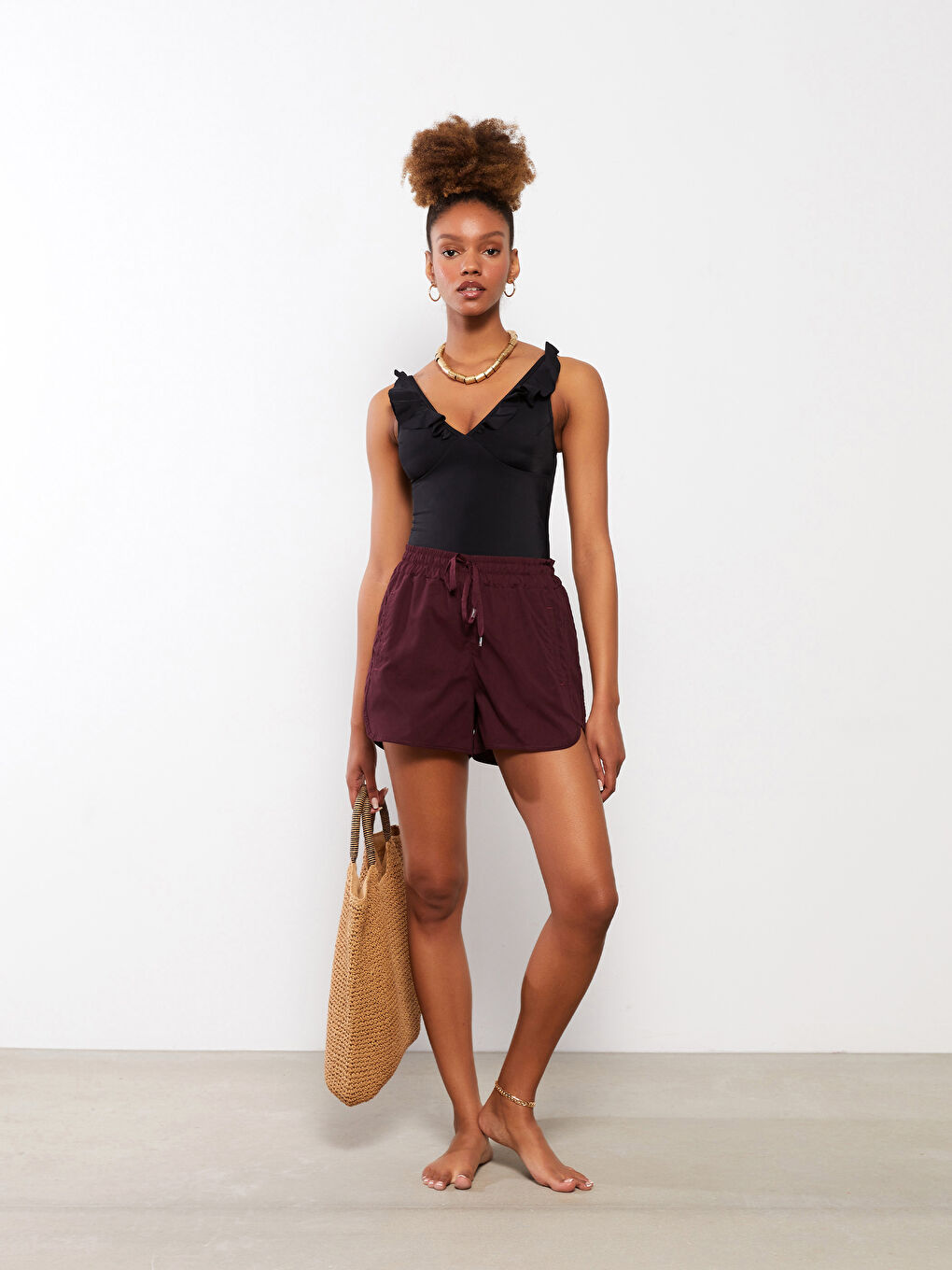 Elasticated Waist Patterned Women's Swimming Shorts-1