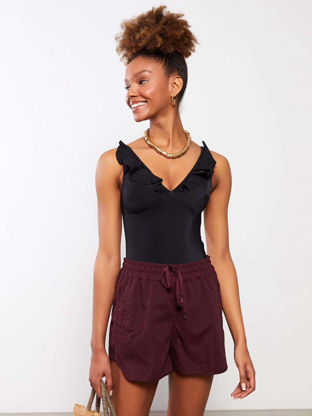 Elasticated Waist Patterned Women's Swimming Shorts-2