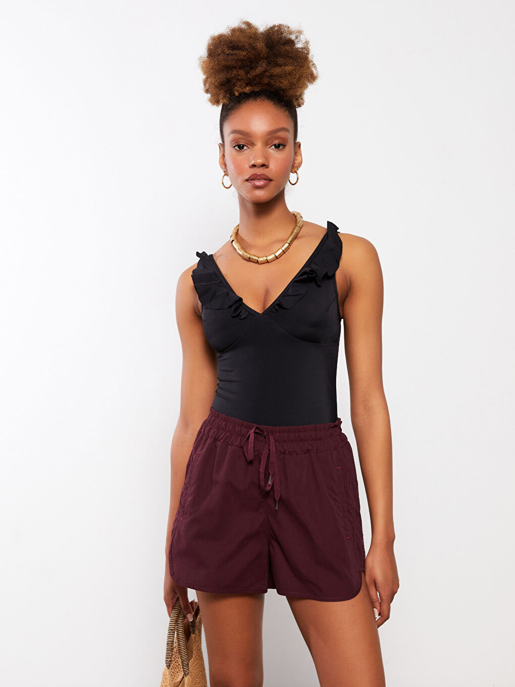 Elasticated Waist Patterned Women's Swimming Shorts-3