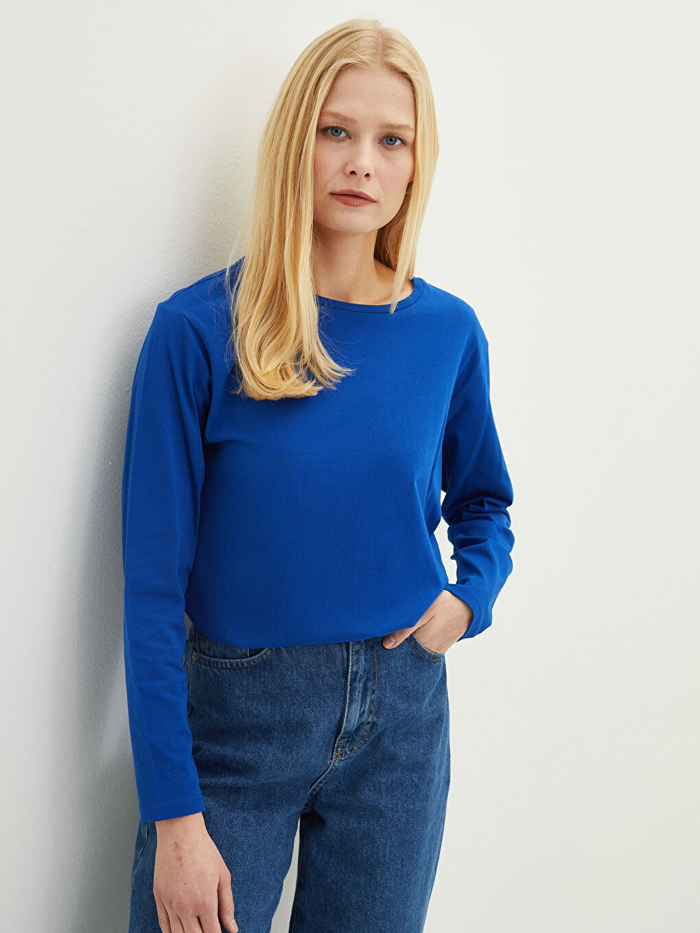 Crew Neck Regular Long Sleeve Cotton Women's T-shirt