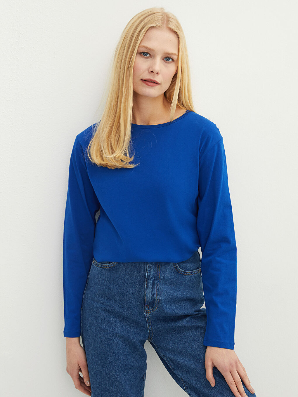 Crew Neck Regular Long Sleeve Cotton Women's T-shirt-1