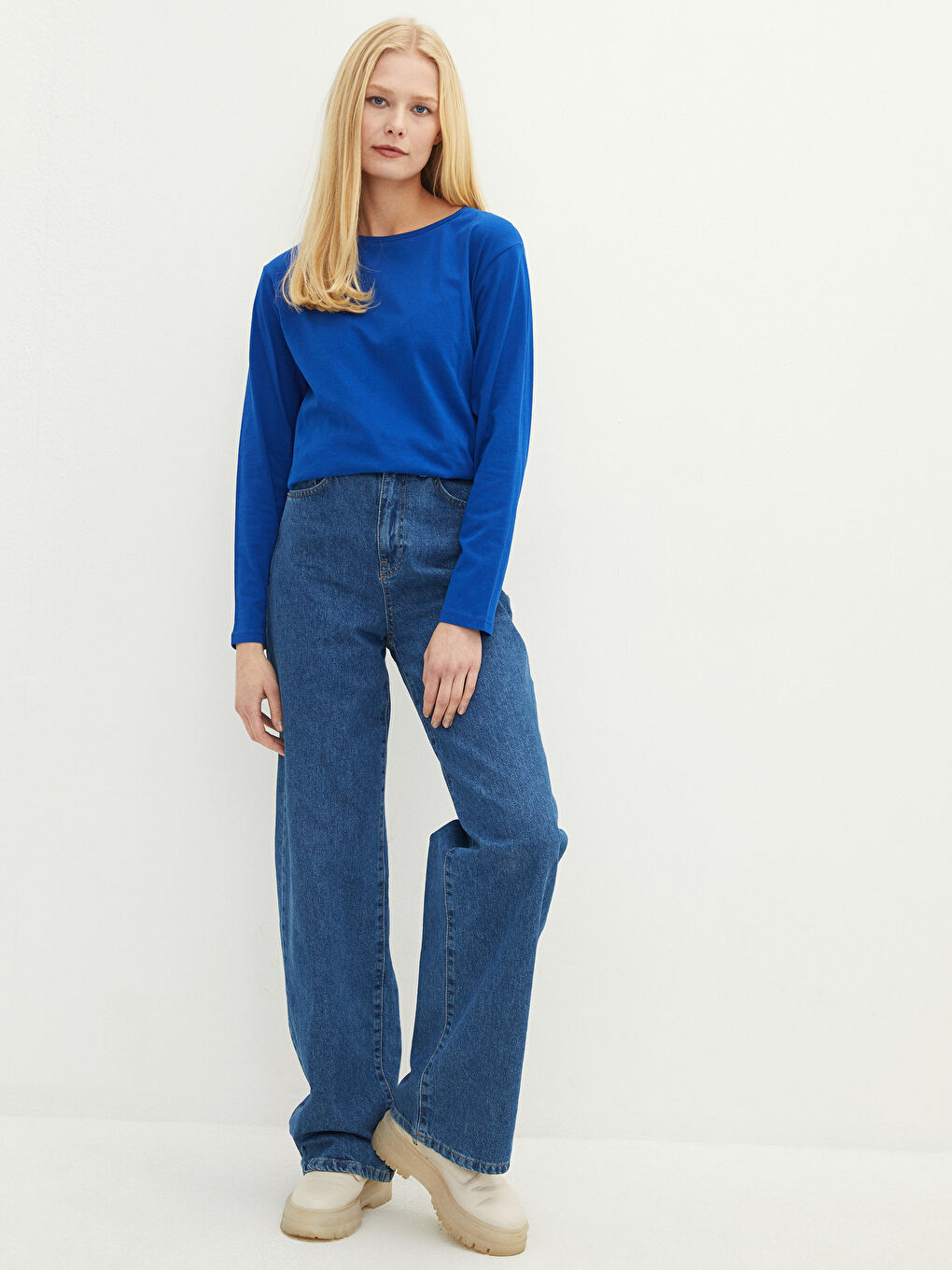 Crew Neck Regular Long Sleeve Cotton Women's T-shirt-2