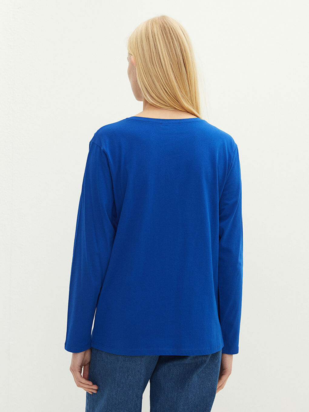 Crew Neck Regular Long Sleeve Cotton Women's T-shirt-4