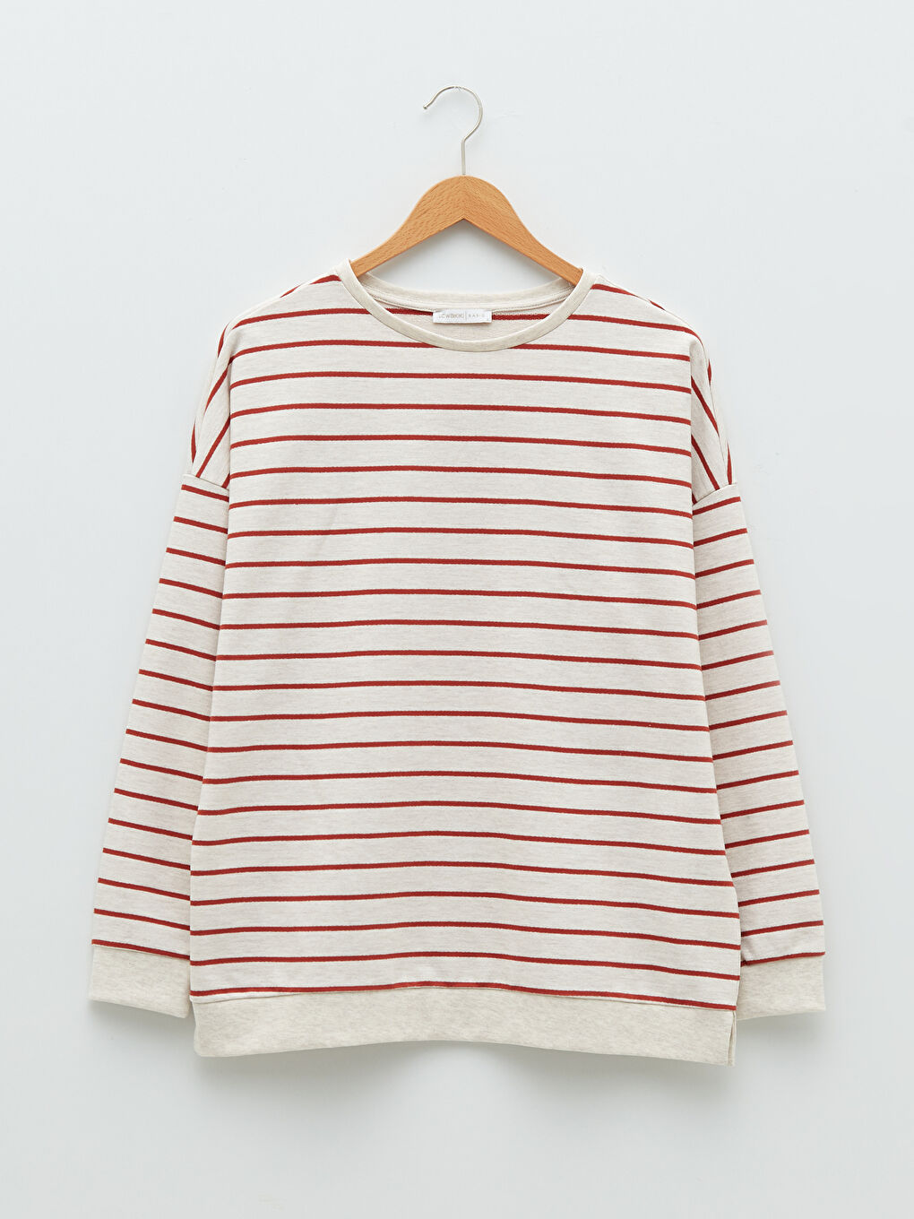 Kahverengi Bisiklet Yaka Çizgili Uzun Kollu Oversize Kadın Sweatshirt-5