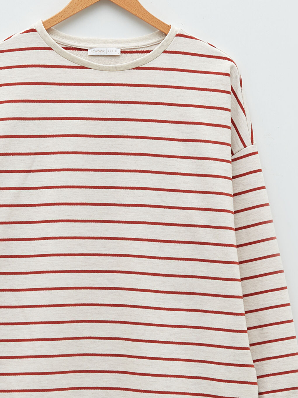 Kahverengi Bisiklet Yaka Çizgili Uzun Kollu Oversize Kadın Sweatshirt-7